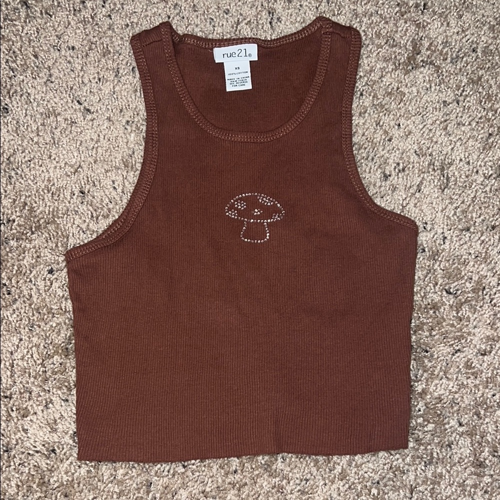 Rue21 Brown Tank Top with Mushroom Design